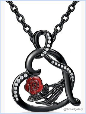 Skeleton Hand Rose Heart Pendant Necklace Gothic Gothic Romance Jewelry